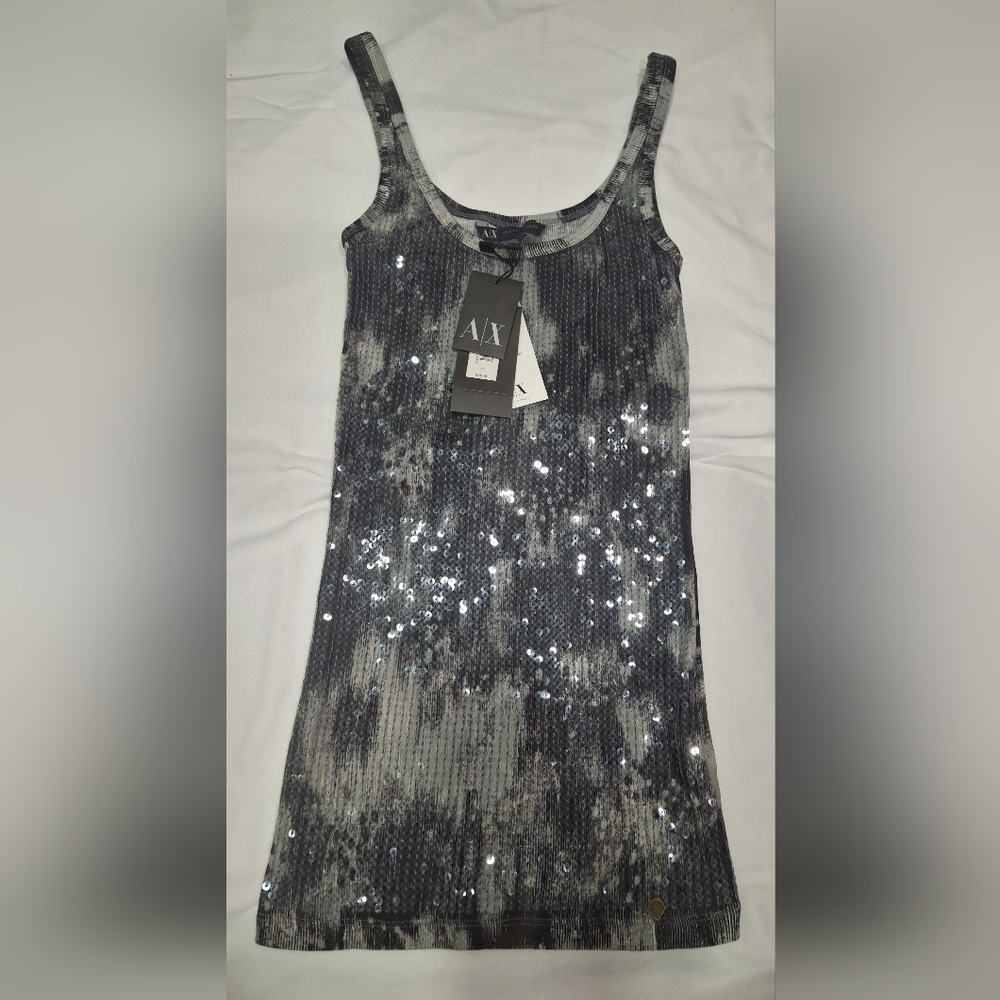 Armani Exchange Silver Sequin Pencil Shirt